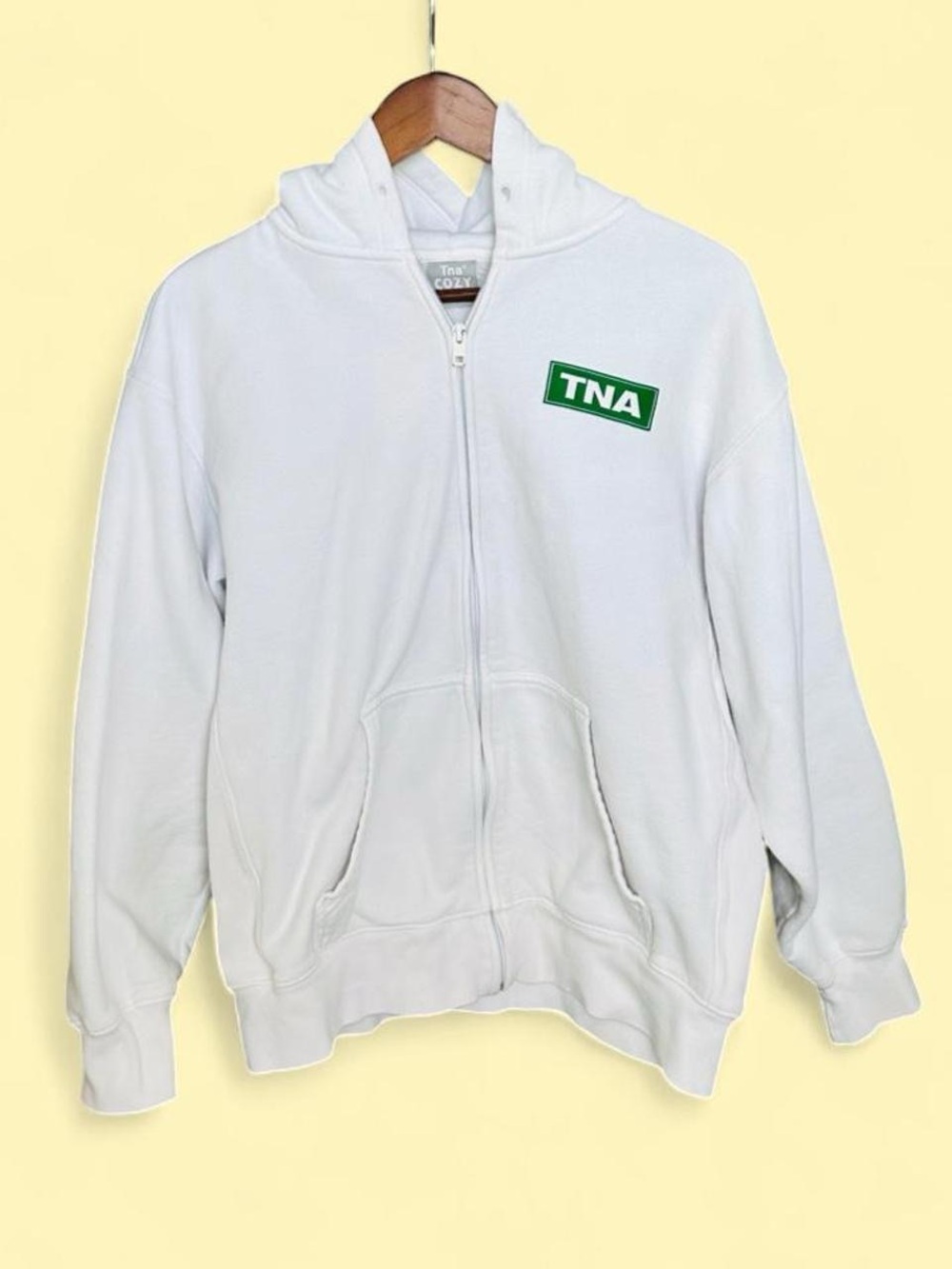 Aritzia Tna Cozy Fleece White Oversized Full Zip Hoodie Sweatshirt Size Small